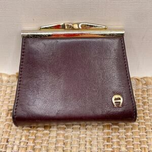 Etienne Aigner coin purse, deep wine burgundy, gold tone